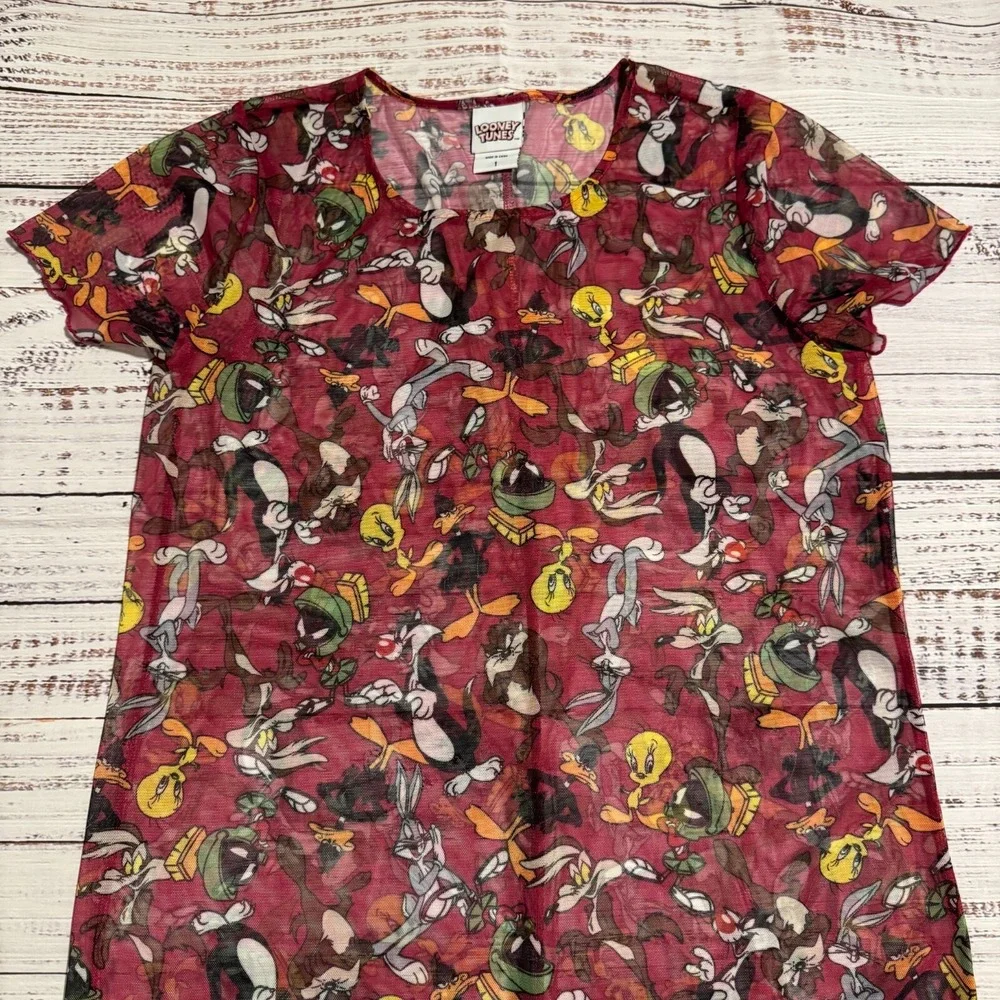 90s Warner Bros. Looney Tunes Maxi Dress See Through Swim Cover Women's Size S/M